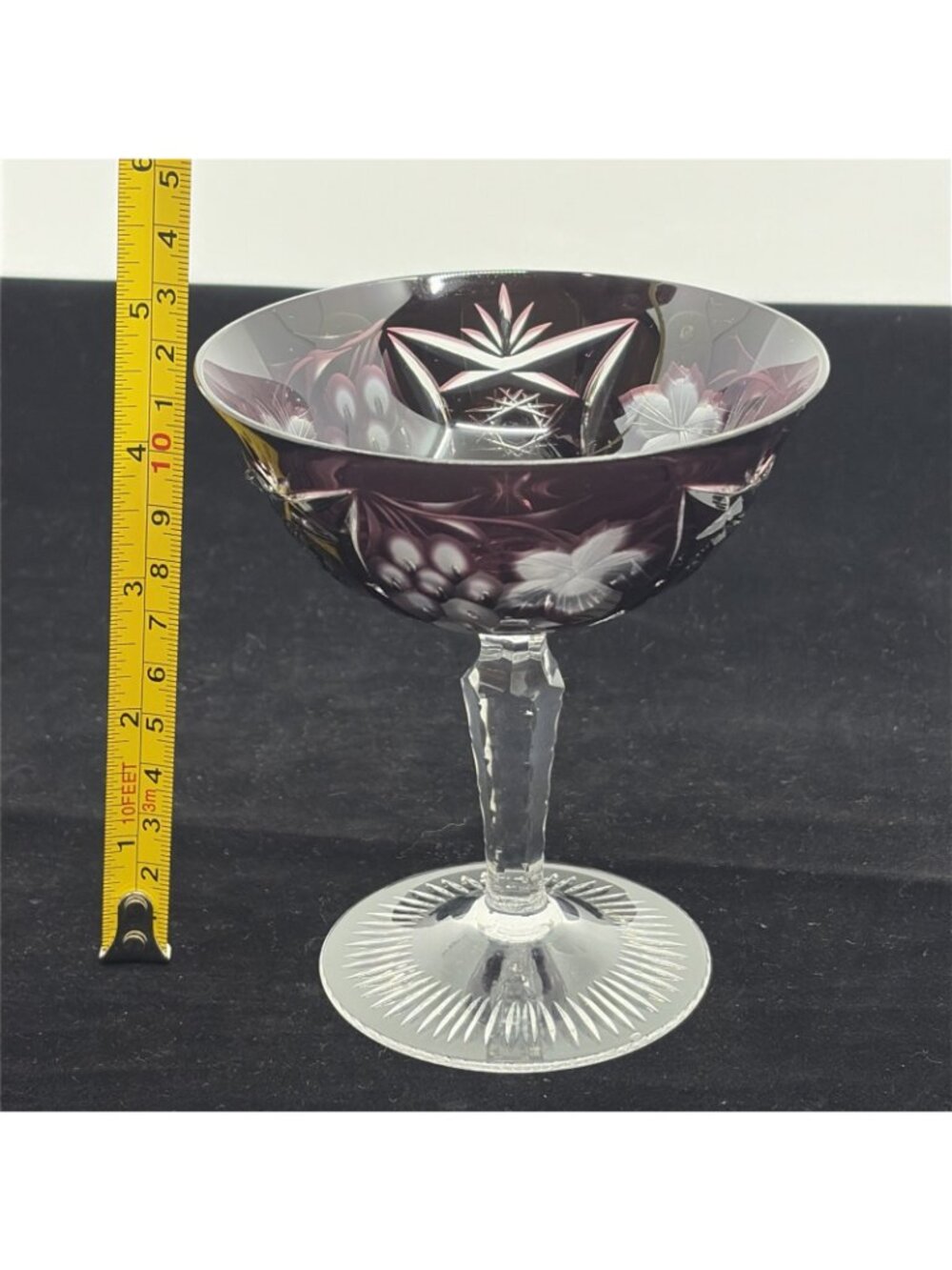 Vintage Ajka Marsala Amethyst Cut to Clear Sherbet Champagne Coupe Set of 2 4.75 - Picture 8 of 8